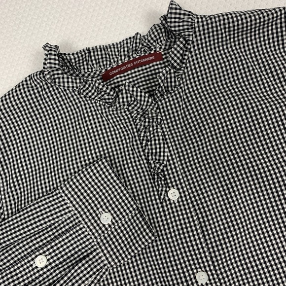 Comptoir Des Cotonniers Tops - Comptoir Des Cotonniers Gingham Shirt Women’s Large Frill Collar Cotton